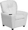 White Vinyl Kids Recliner with Cup Holder