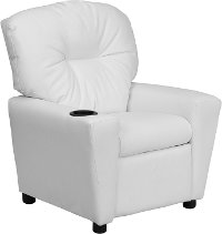White Vinyl Kids Recliner with Cup Holder