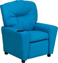 Turquoise Vinyl Kids Recliner with Cup Holder