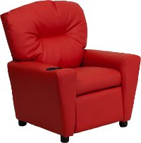 Red Vinyl Kids Recliner with Cup Holder