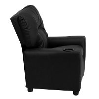 Black Leather Kids Recliner with Cup Holder-2