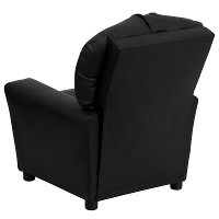 Black Leather Kids Recliner with Cup Holder-3