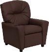 Brown Leather Kids Recliner with Cup Holder