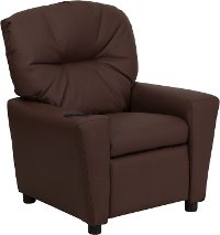 Brown Leather Kids Recliner with Cup Holder