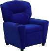 Blue Microfiber Kids Recliner with Cup Holder