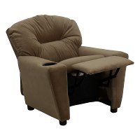 Brown Microfiber Kids Recliner with Cup Holder-5