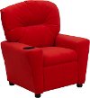 Red Microfiber Kids Recliner with Cup Holder