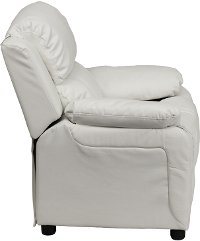 White Vinyl Kids Recliner with Storage Arms-2