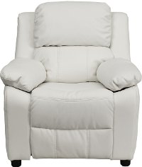White Vinyl Kids Recliner with Storage Arms-4