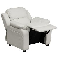 White Vinyl Kids Recliner with Storage Arms-5