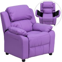 Lavender Vinyl Kids Recliner with Storage Arms