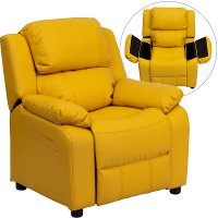 Yellow Vinyl Kids Recliner with Storage Arms