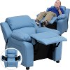 Light Blue Vinyl Kids Recliner with Storage Arms