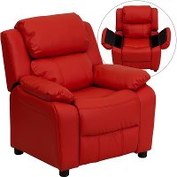 Red Vinyl Kids Recliner with Storage Arms