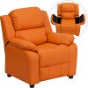 Orange Vinyl Kids Recliner with Storage Arms