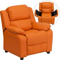 Orange Vinyl Kids Recliner with Storage Arms
