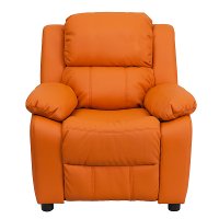 Orange Vinyl Kids Recliner with Storage Arms-4