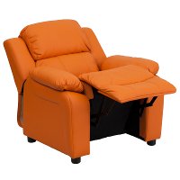 Orange Vinyl Kids Recliner with Storage Arms-5