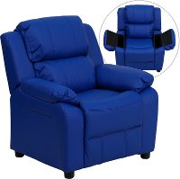 Blue Vinyl Kids Recliner with Storage Arms