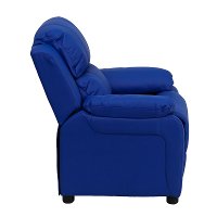 Blue Vinyl Kids Recliner with Storage Arms-2