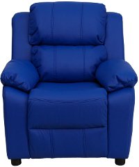 Blue Vinyl Kids Recliner with Storage Arms-4