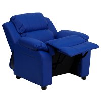 Blue Vinyl Kids Recliner with Storage Arms-5