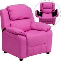 Hot Pink Vinyl Kids Recliner with Storage Arms