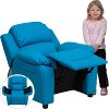 Turquoise Vinyl Kids Recliner with Storage Arms