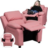 Pink Vinyl Kids Recliner with Storage Arms