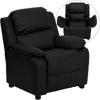 Black Leather Kids Recliner with Storage Arms