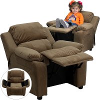Brown Microfiber Kids Recliner with Storage Arms