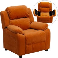 Orange Microfiber Kids Recliner with Storage Arms