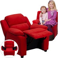 Red Microfiber Kids Recliner with Storage Arms