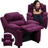 Purple Microfiber Kids Recliner with Storage Arms
