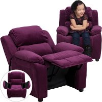 Purple Microfiber Kids Recliner with Storage Arms
