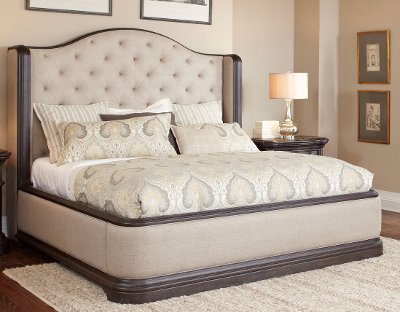 Dark Oak Wingback Upholstered Queen Bed - Ravena