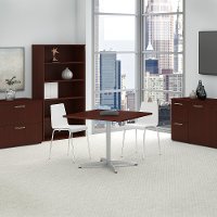 Harvest Cherry 36 Inch Square Table Metal X Base - Conference Tables