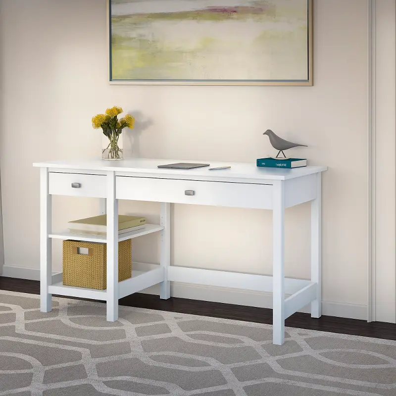 BDD154WH-03 Broadview Pure White Computer Desk with Open Storage - Bush Furniture