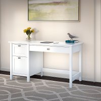 Pure White Computer Desk with 2 Drawer Pedestal - Broadview