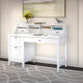 BD005WH Broadview Computer Desk with 2 Drawer Pedestal and Organizer - Bush Furniture
