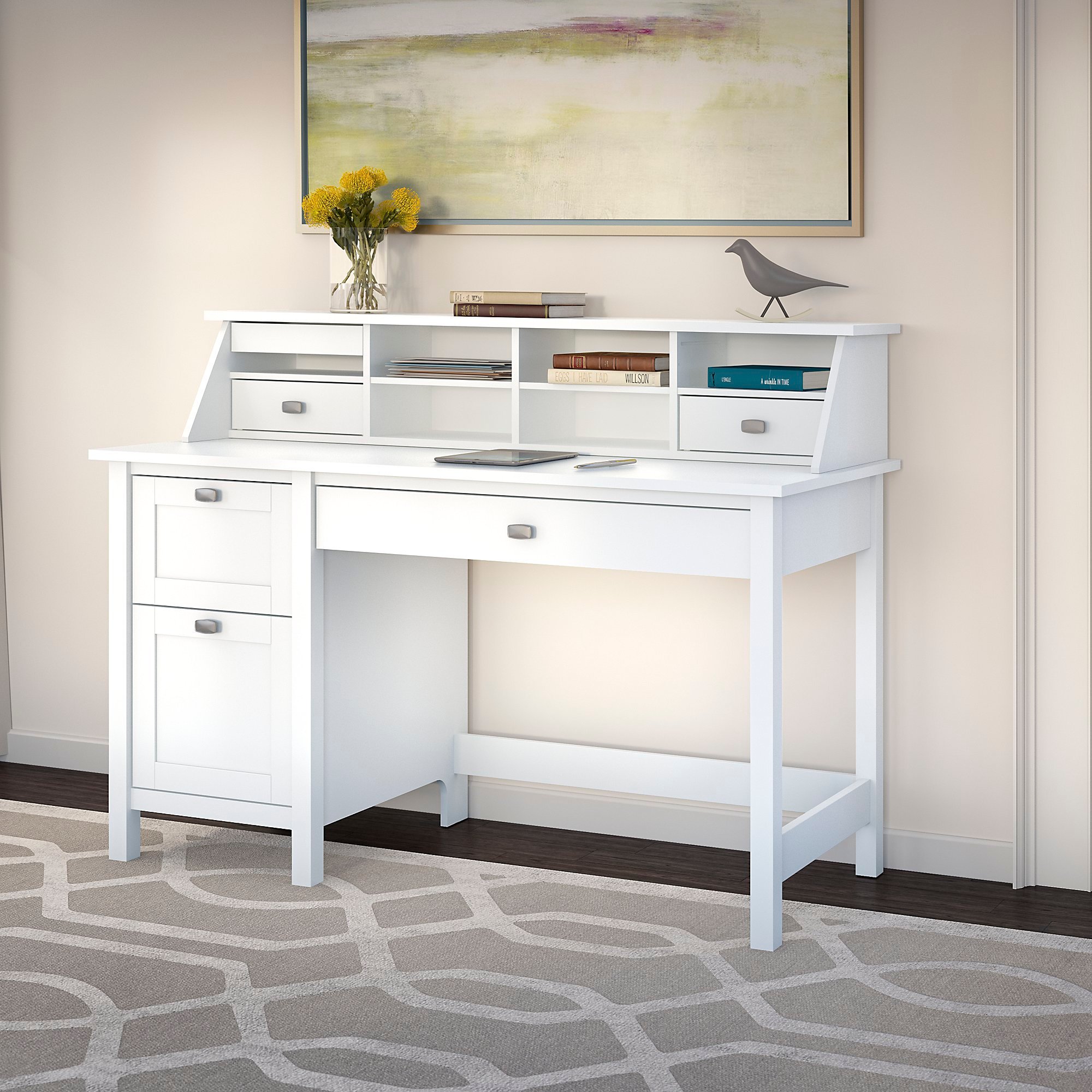 Computer Desk with 2 Drawer Pedestal and Organizer - Broadview-1