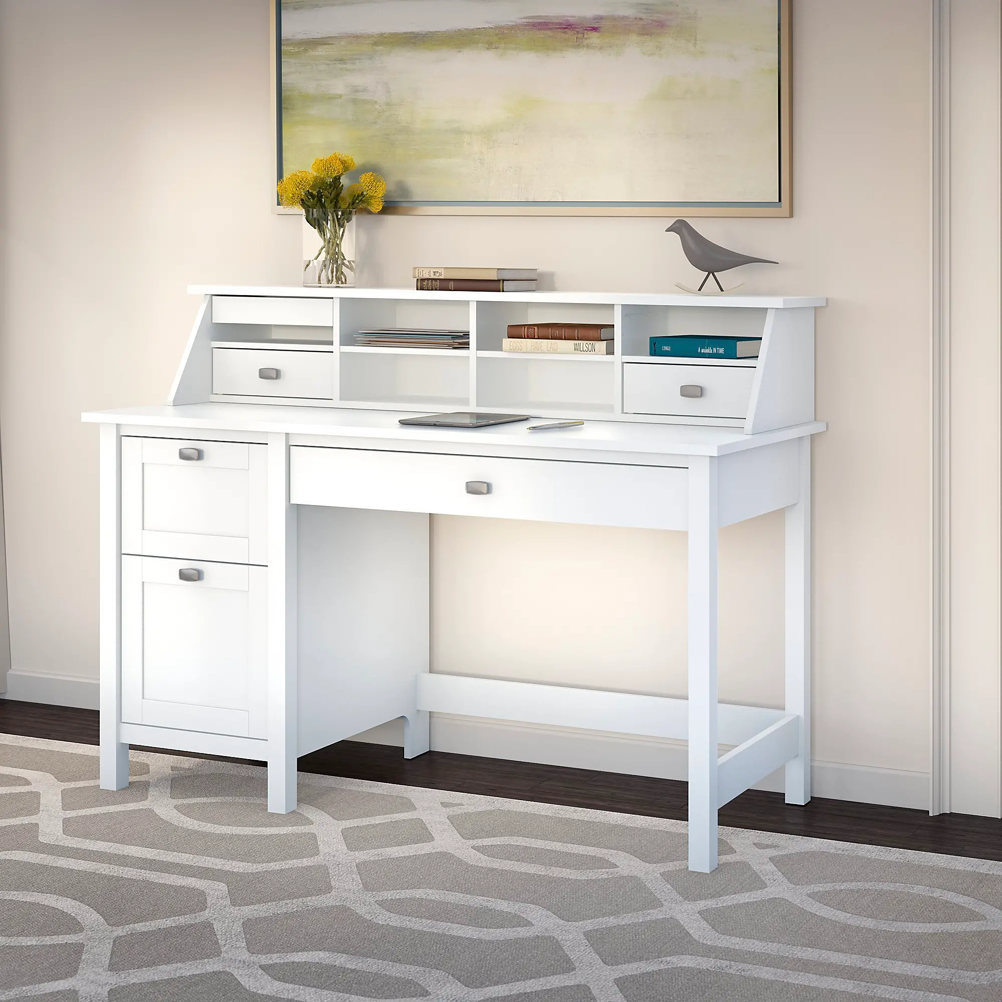BD005WH Computer Desk with 2 Drawer Pedestal and Organizer - Broadview-1