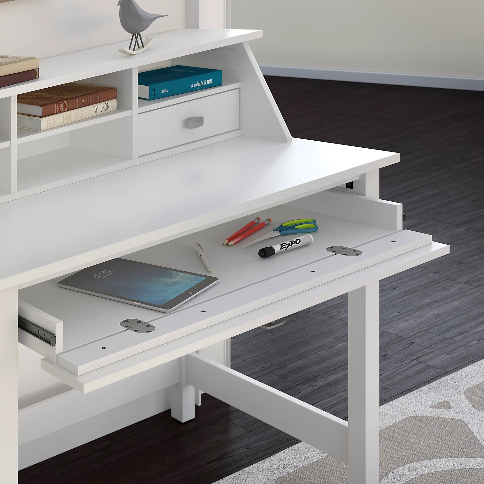 BD005WH Computer Desk with 2 Drawer Pedestal and Organizer - Broadview-2