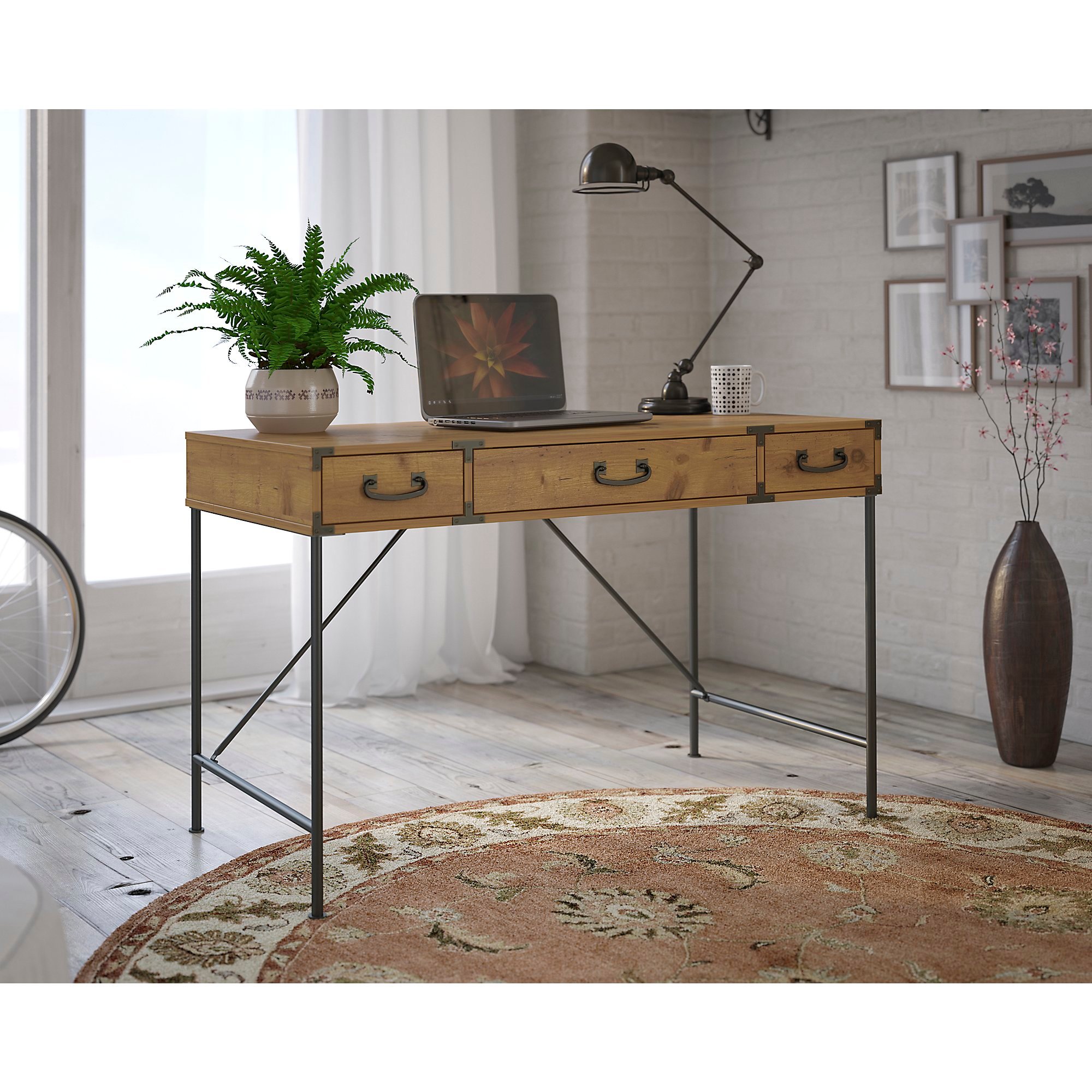 Industrial Golden Pine 48 Inch Writing Desk - Ironworks-1