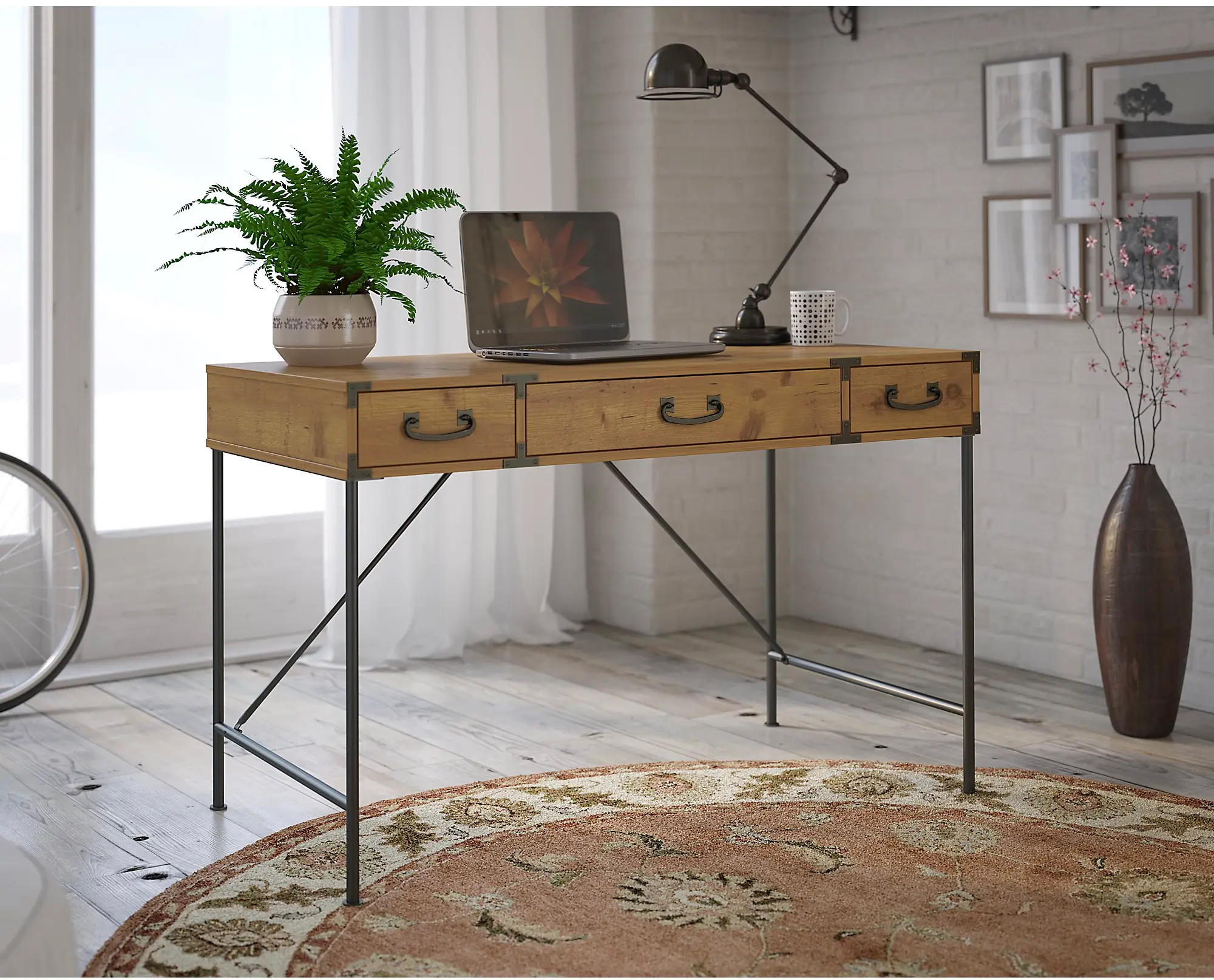 KI50101-03 Industrial Golden Pine 48 Inch Writing Desk - Ironworks-1