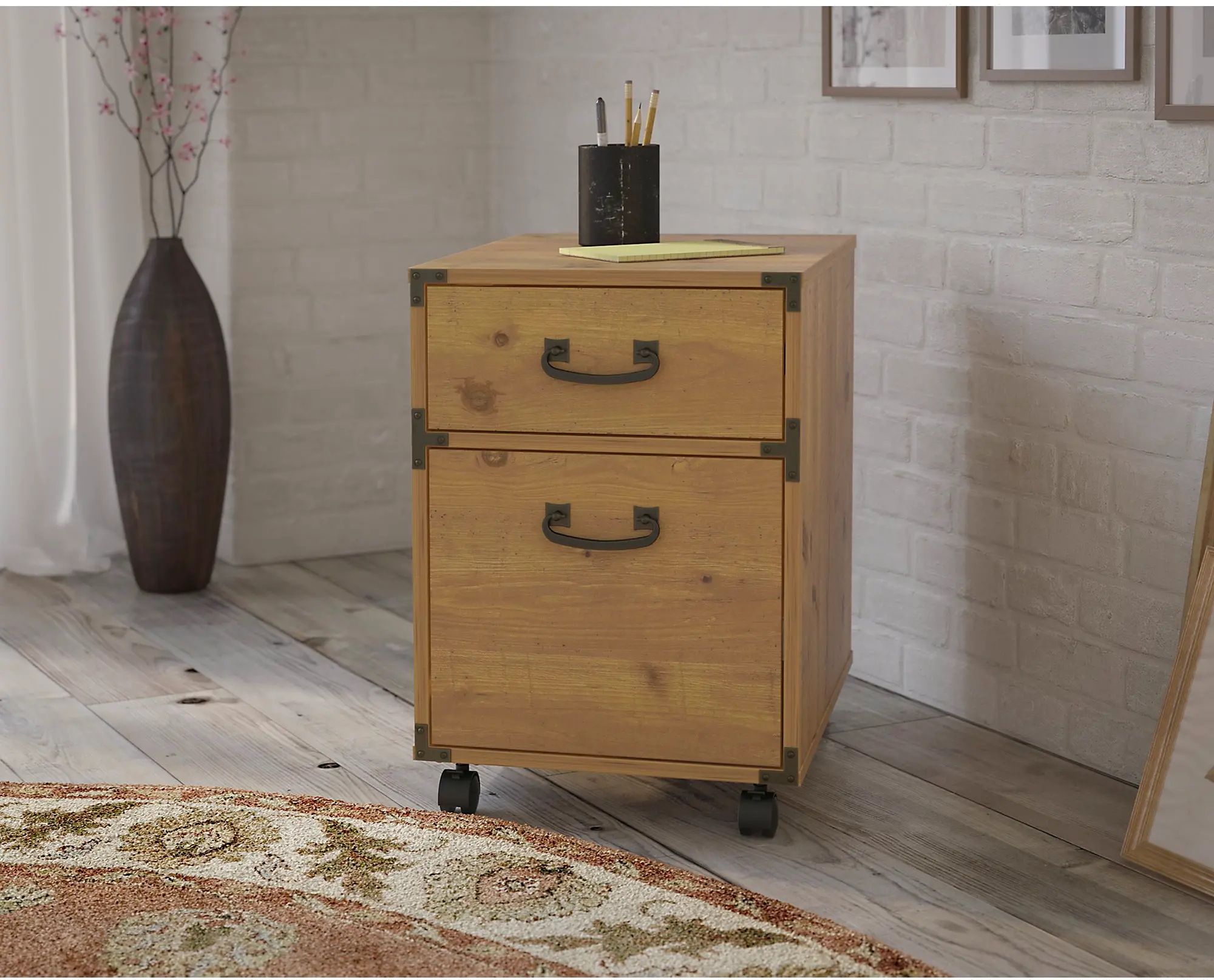 KI50102-03 Golden Pine 2 Drawer File Cabinet - Ironworks-1