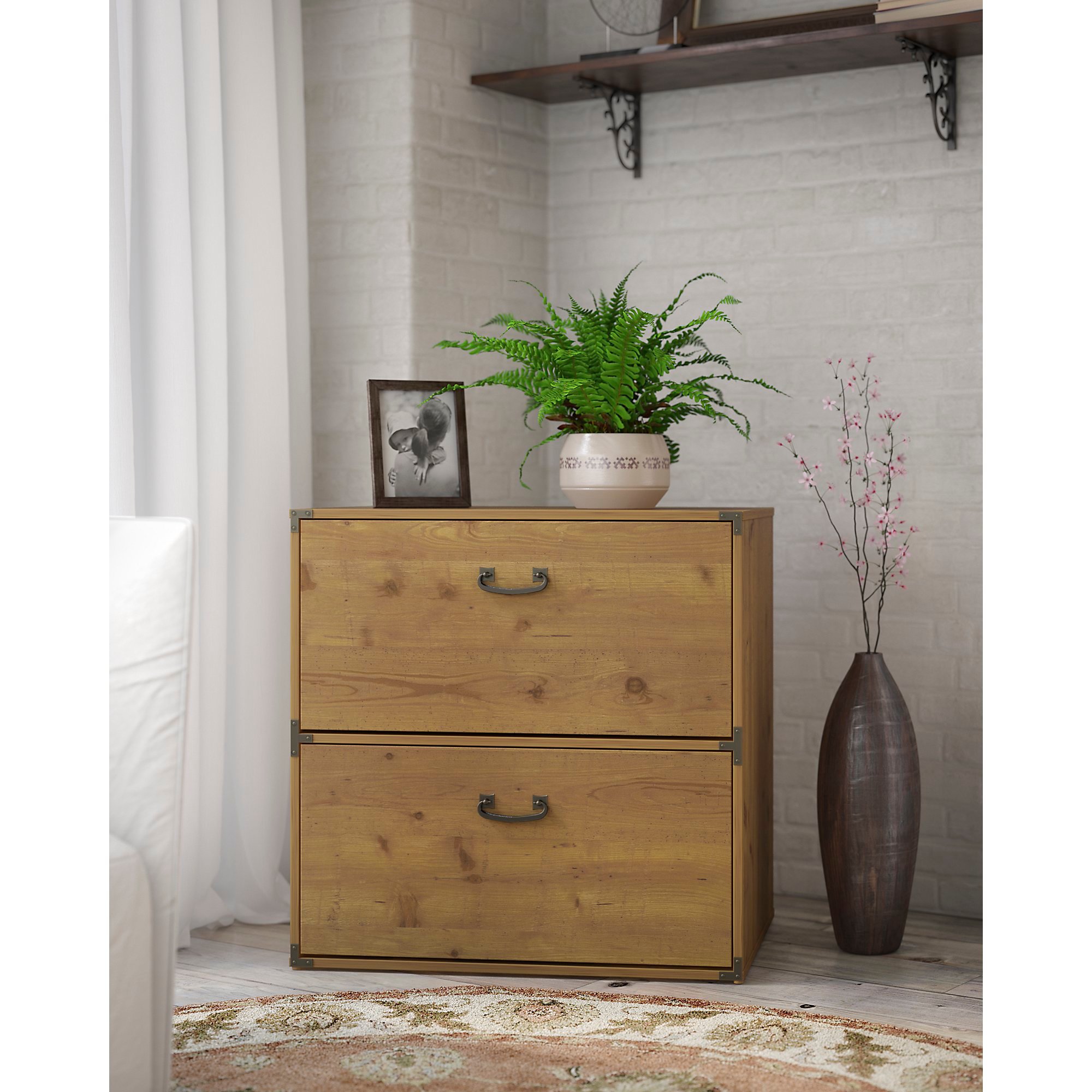 Golden Pine 2 Drawer Lateral File Cabinet - Ironworks-1