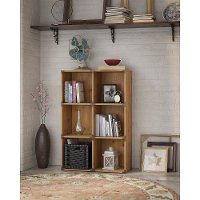 Kathy Ireland Golden Pine 6-Cube Bookcase - Ironworks -2