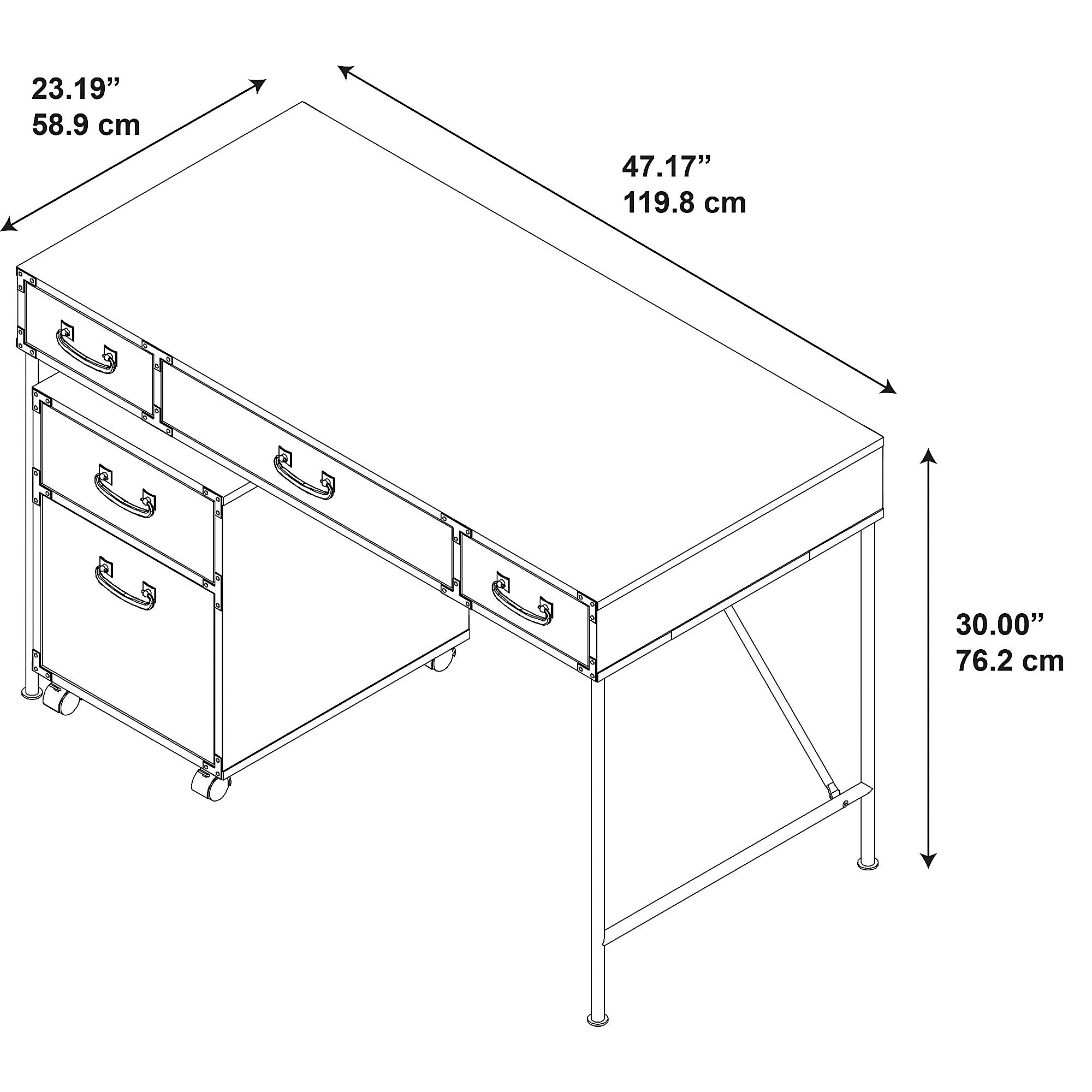 Industrial 48 Inch Writing Desk with Mobile Cabinet - Ironworks-5