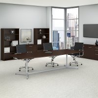 Mocha Cherry 120L x 48W Boat Shape Metal Base - Conference Tables